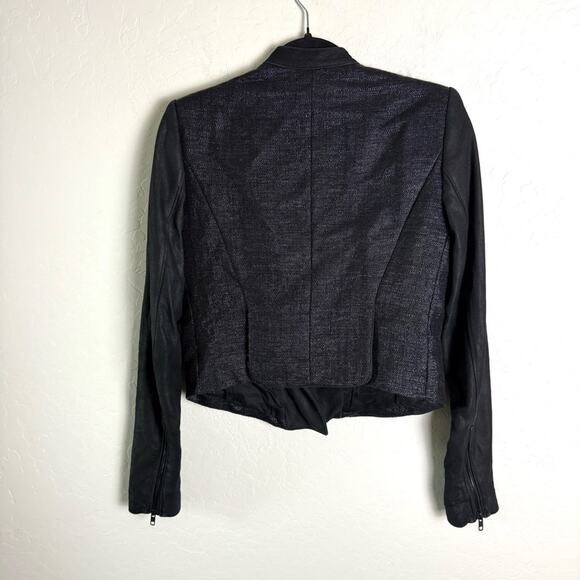 Theory Black Scheli Cross Hatch Silk Goat Leather Moto Jacket Size 8 B0602101 - Picture 9 of 16